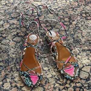 Vince Camuto Pink and Turquoise Snake-Print Lace-Up Sandals, NWOT
